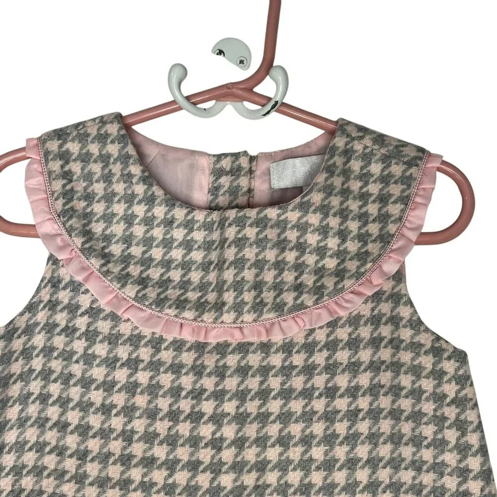 CAMILLA GIRLS BABY PINK GRAY WOOL‎ BLEND HOUNDSTOOTH DRESS AND JACKET SIZE 4T